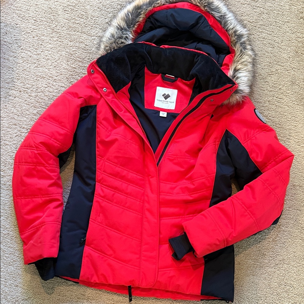 Obermeyer Women's Red and Black Hooded Jacket Size 10